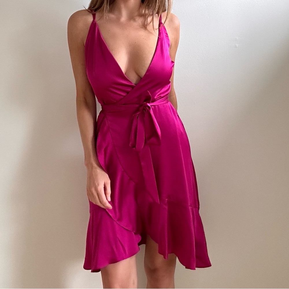 Marciano // Pink Satin Wrap Dress